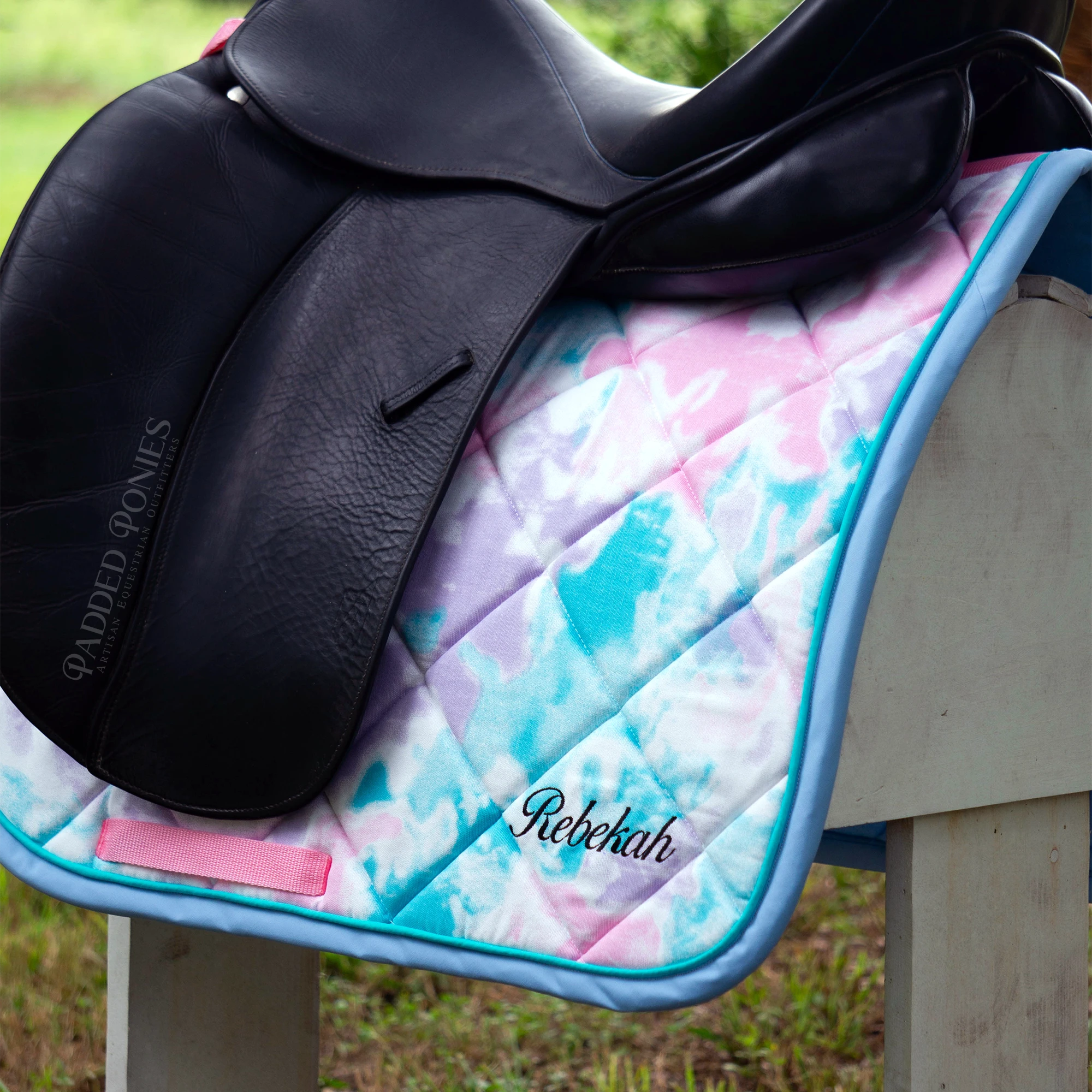 Pastel Tie Dye Print Dressage Saddle Pad with Embroidery