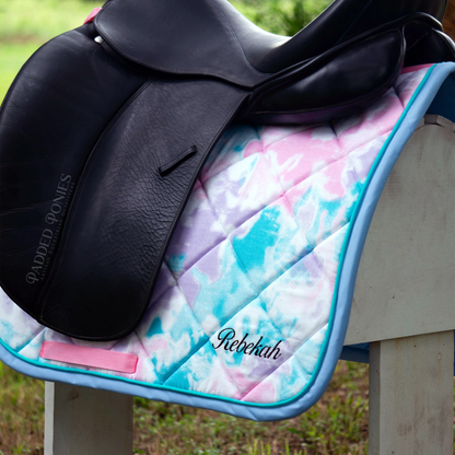 Pastel Tie Dye Print Dressage Saddle Pad with Embroidery