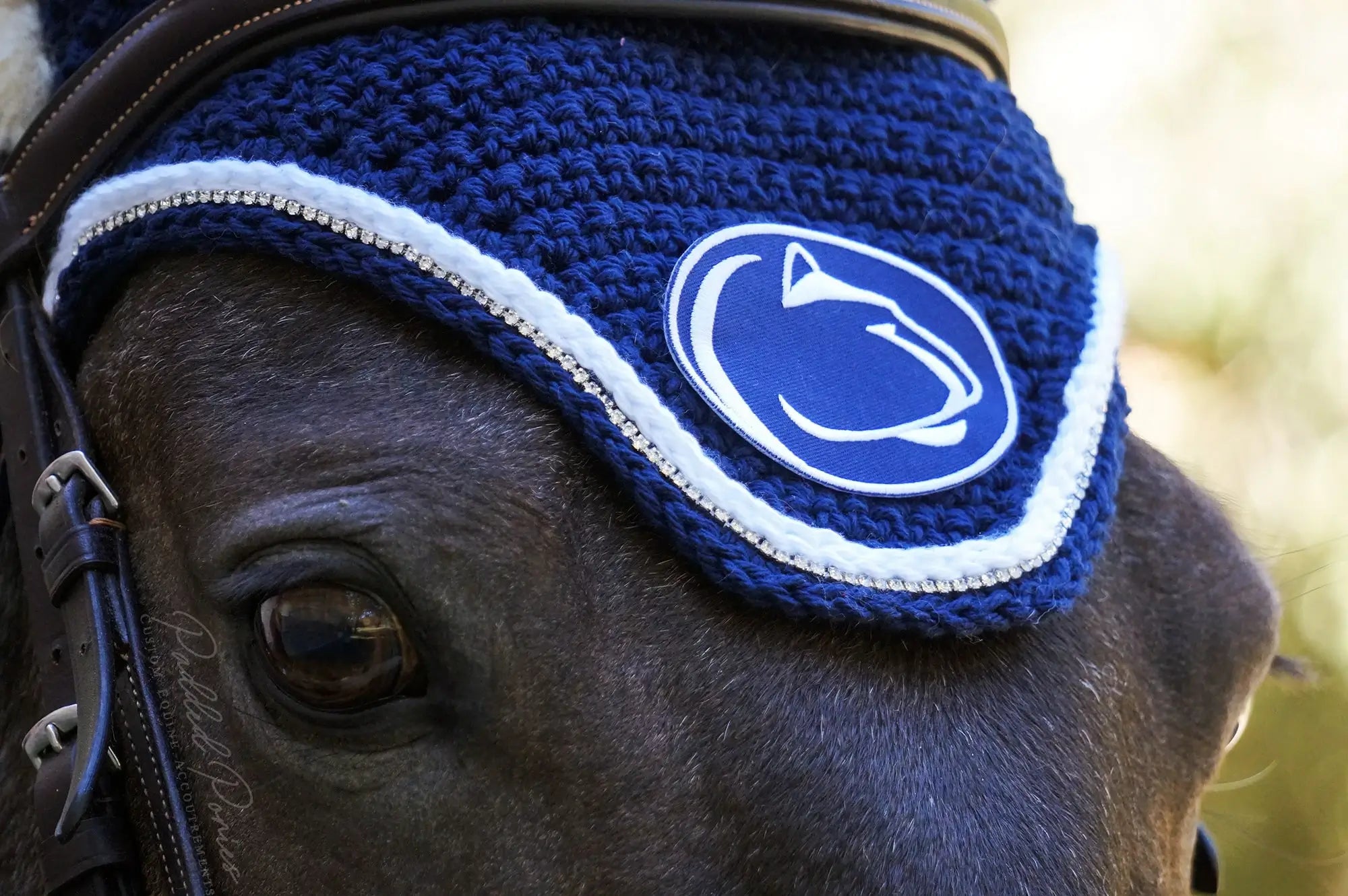 Navy Blue Pennsylvania State University Patch Rhinestone Fly Veil Bonnet