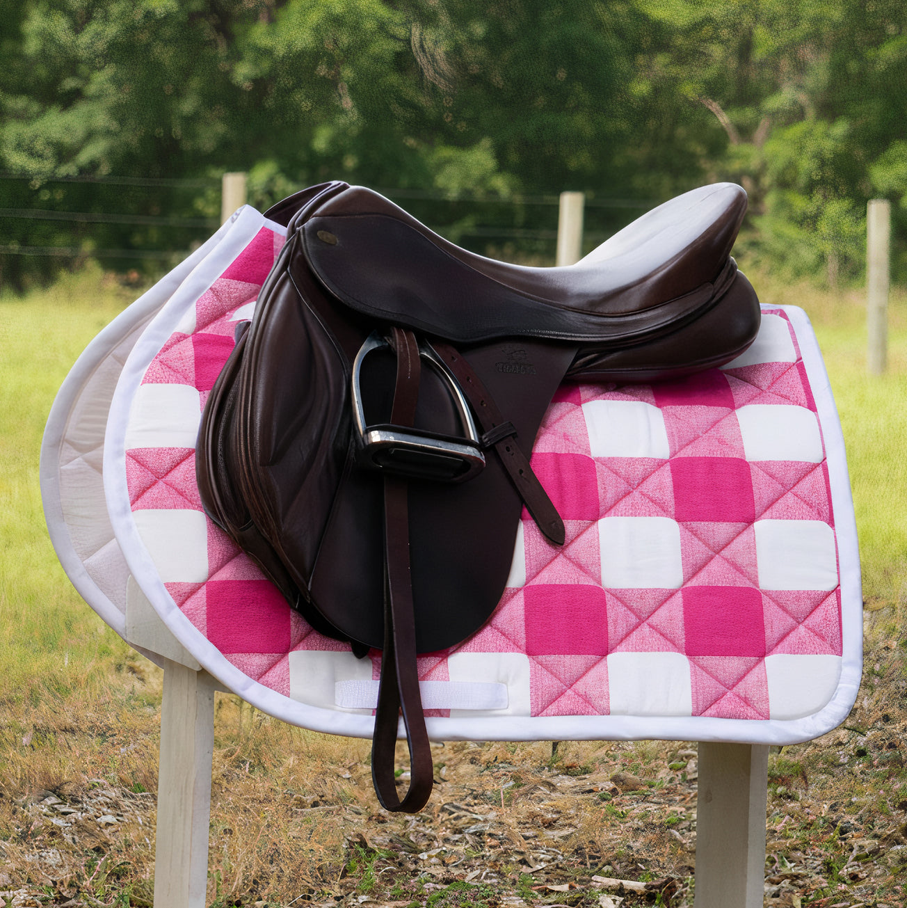 Pink and White Buffalo Plaid Jump Saddle Pad