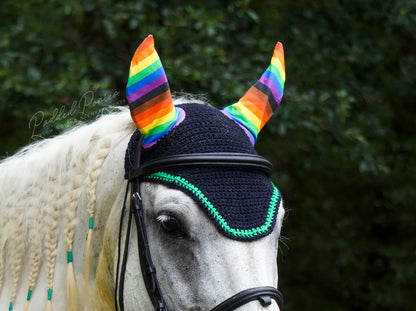 LGBTQ+ People of Color Inclusive Gay Rainbow Flag Stripe Ears Black Fly Veil Bonnet