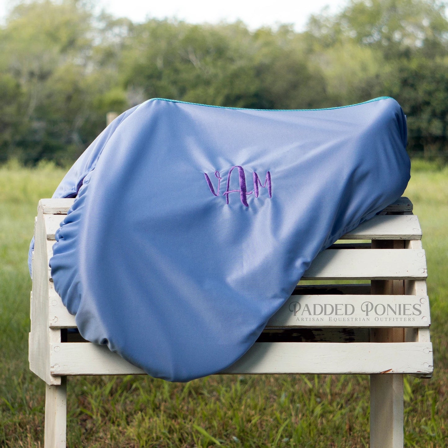 Powder Blue Waterproof All Purpose Saddle Cover with Monogram