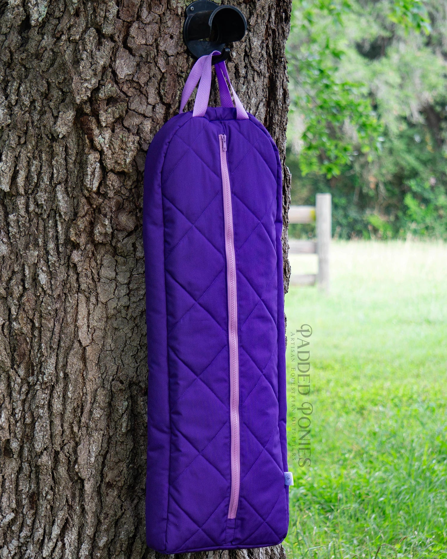 Purple Quilted Bridle Bag with Orchid Zipper and Straps with Fleece Lining