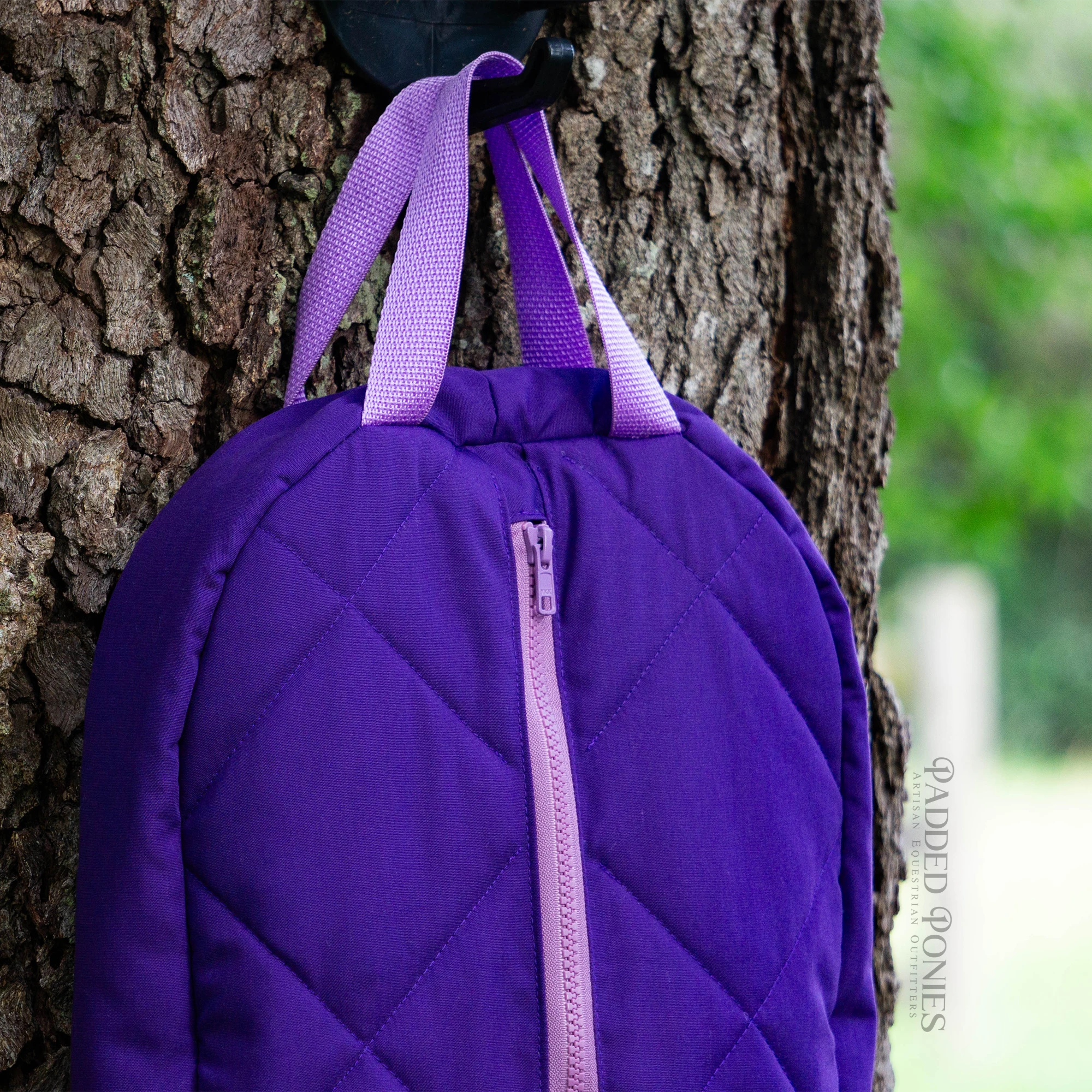 Purple Quilted Bridle Bag with Orchid Zipper and Straps with Fleece Lining