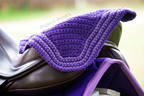 Purple and Orchid Stripe Trim Fly Veil Bonnet Horse Size with Matching Saddle Pad