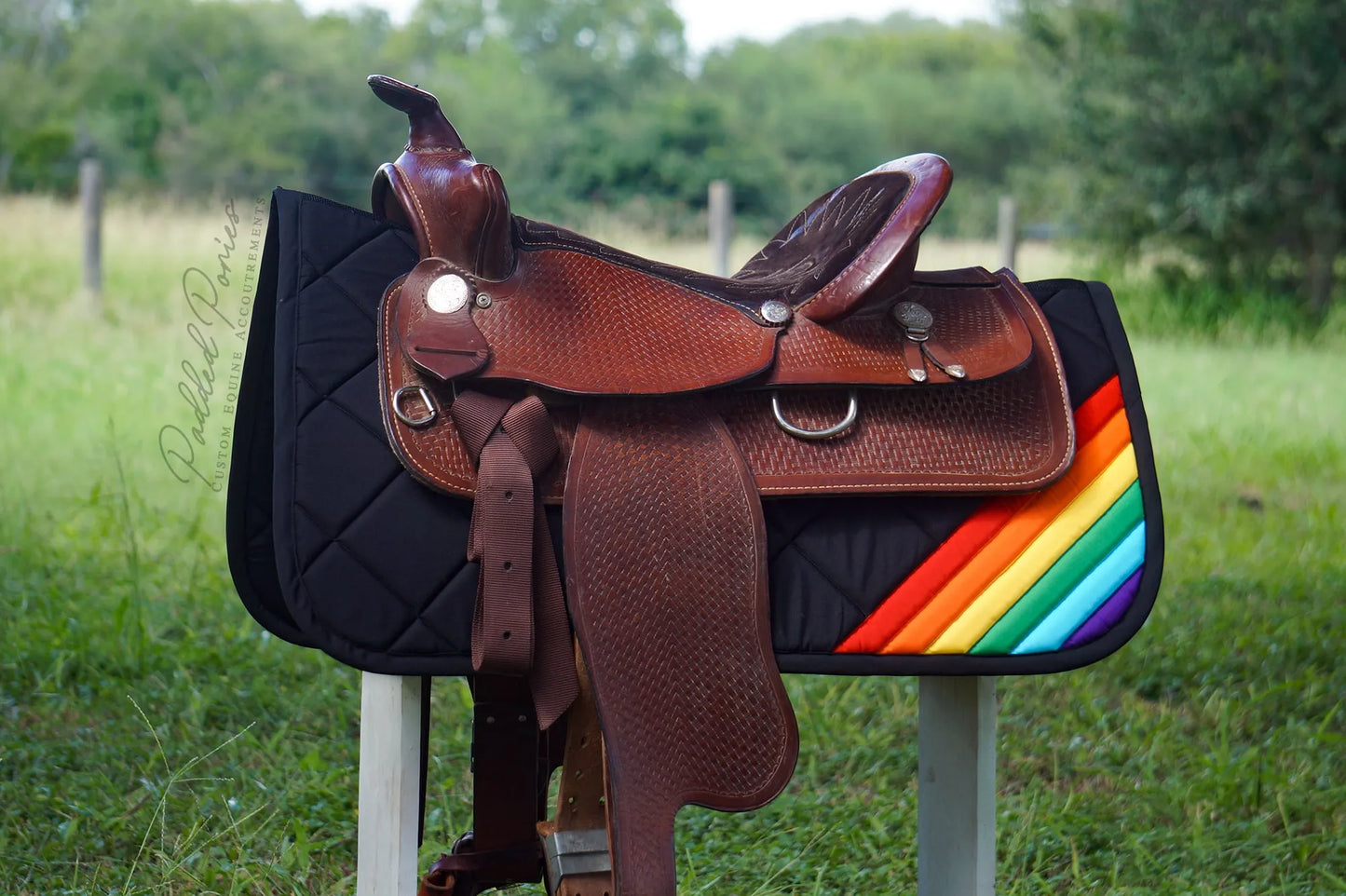 LGBTQ+ Gay Rainbow Flag Corner Black Western Saddle Pad