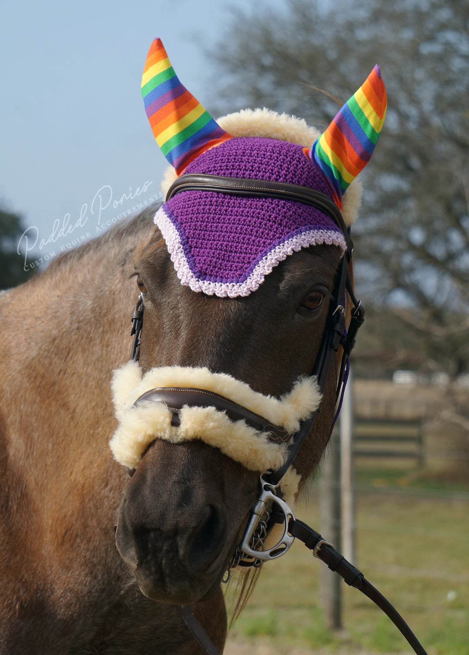 LGBTQ+ Gay Rainbow Flag Stripe Ears Purple Fly Veil Bonnet