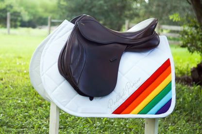 LGBTQ+ Gay Rainbow Flag Corner White Jump Saddle Pad