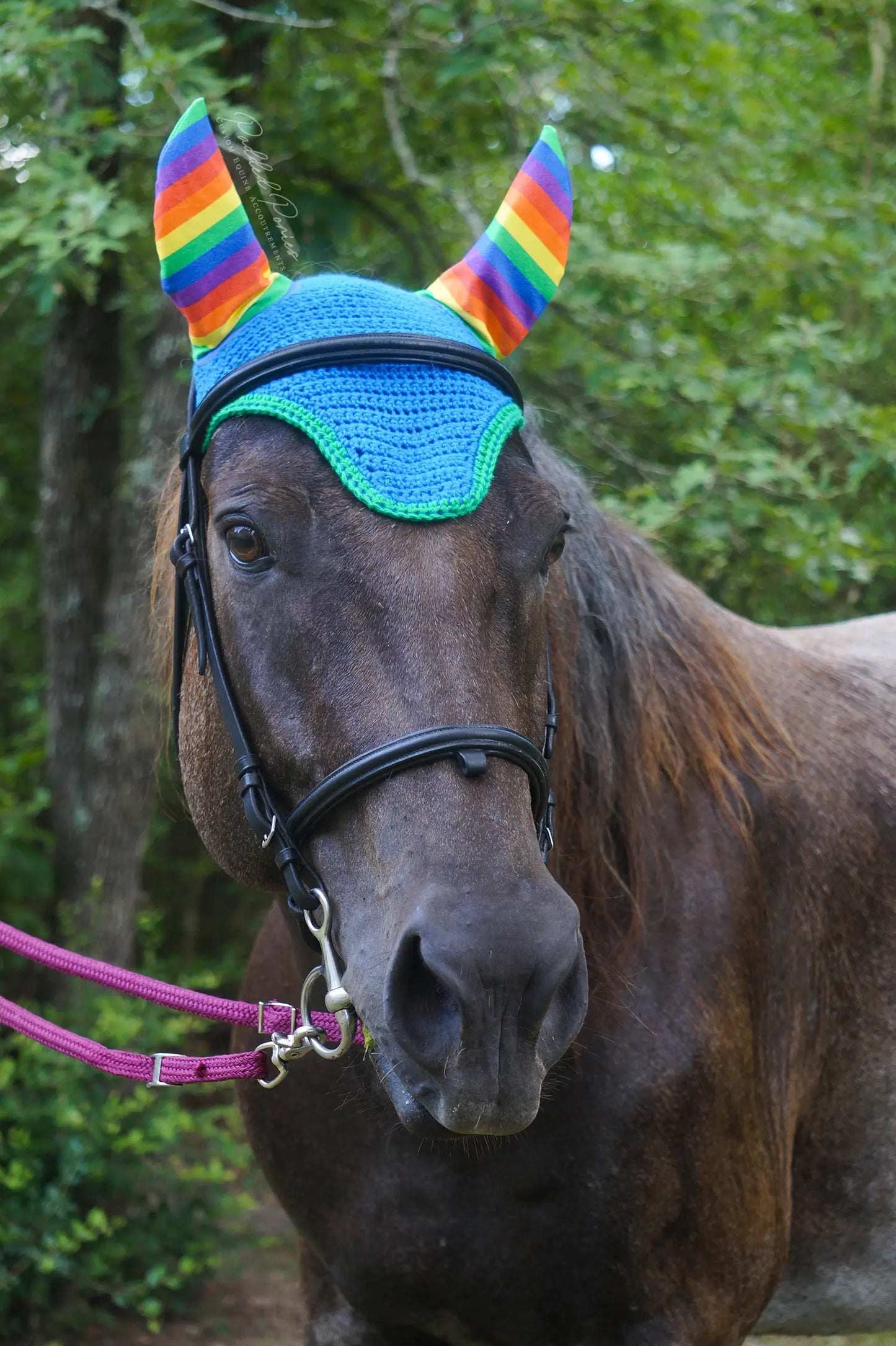 LGBTQ+ Gay Rainbow Flag Stripe Ears Blue Fly Veil Bonnet