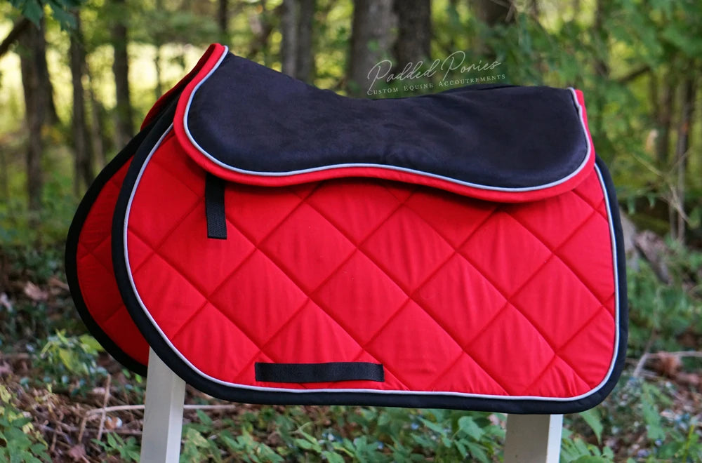 Red and Black Solid Color All Purpose Saddle Pad with Inverted Matching Memory Foam Half Pad