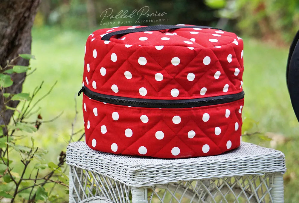 Red and Black Polka Dot Round Helmet Bag