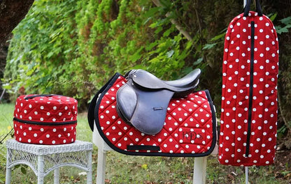 Red and Black Polka Dot Tack Bag and Saddle Pad Matching Set