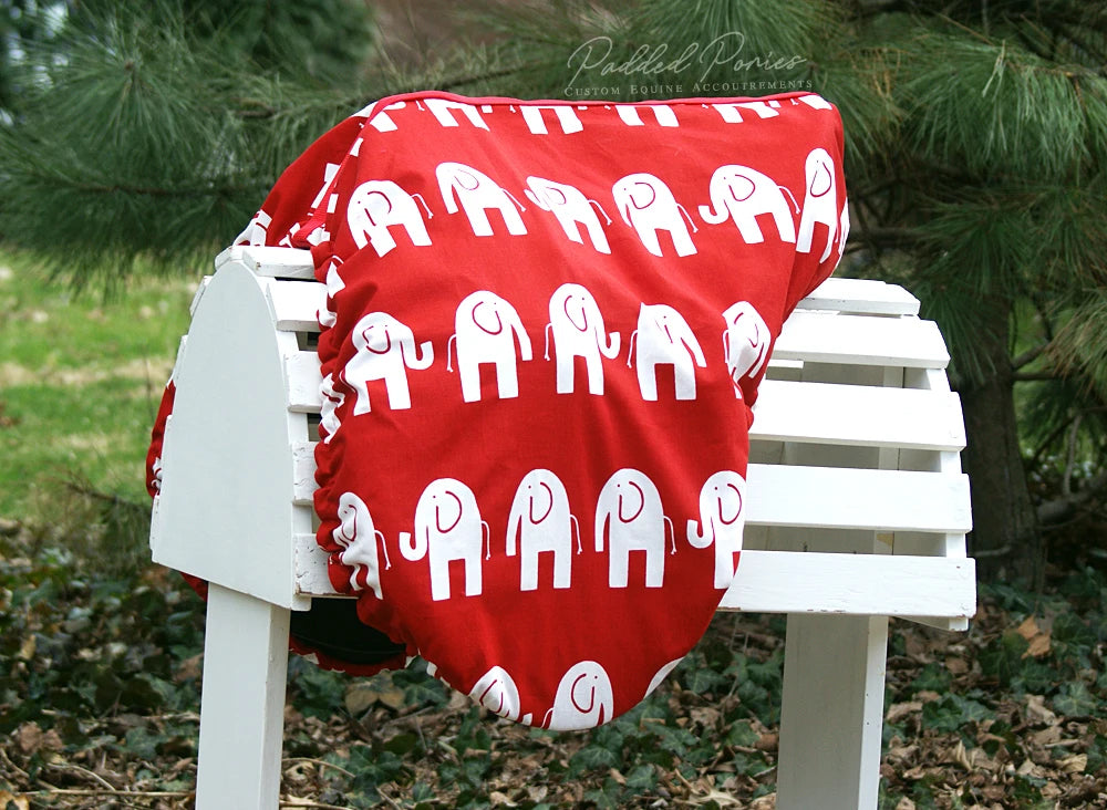 Red Elephants Animal Print Dressage Saddle Cover