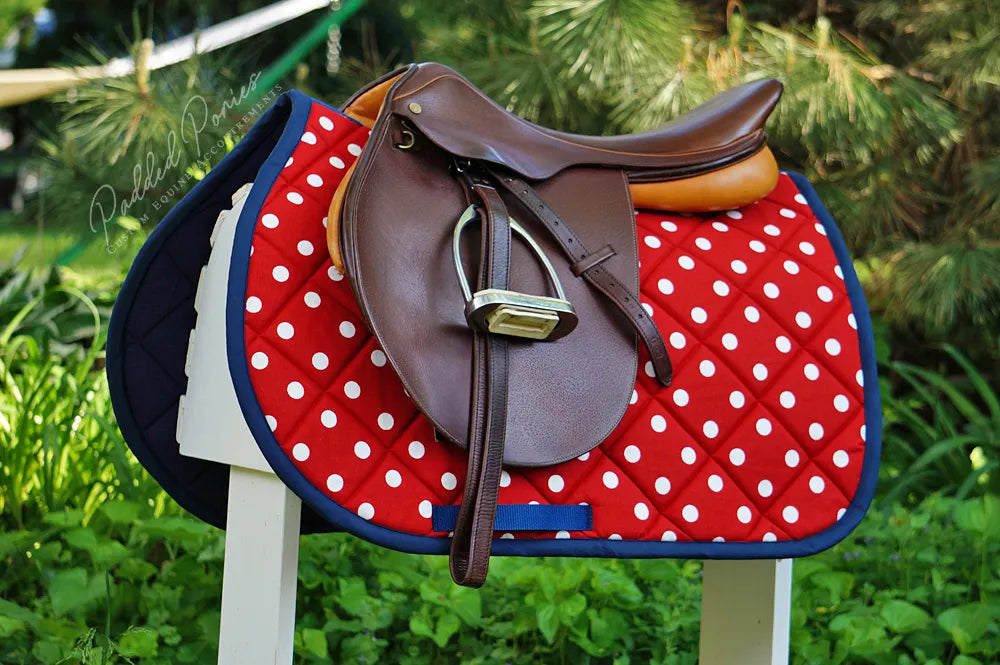 Red and Navy Blue Polka Dot All Purpose Saddle Pad