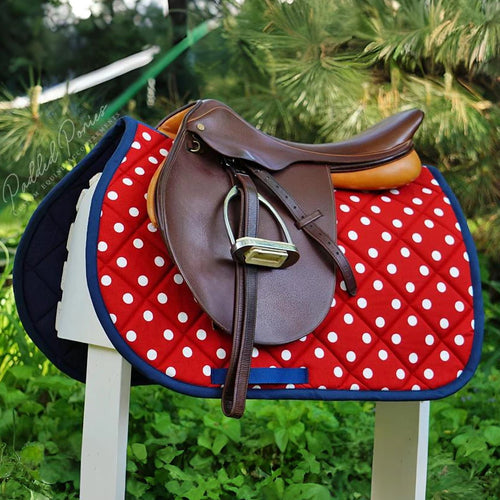Red and Navy Blue Polka Dot All Purpose Saddle Pad