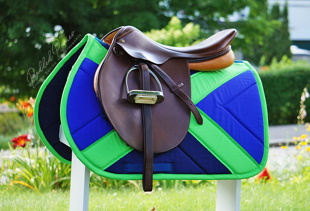 Royal Blue and Lime Green X Cross Country Eventing Jump Saddle Pad