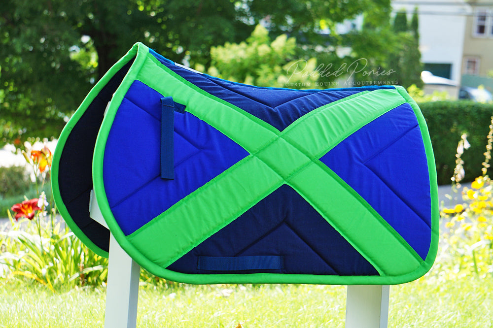 Royal Blue and Lime Green X Cross Country Eventing Jump Saddle Pad