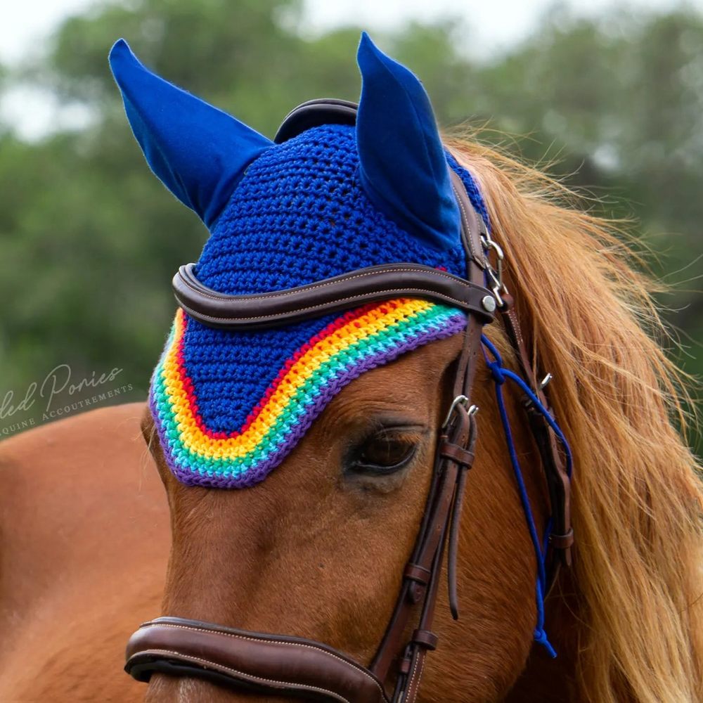 Royal Blue Rainbow Trim Fly Veil Bonnet