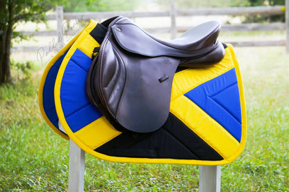 Royal Blue and Yellow X Cross Country Eventing Jump Saddle Pad