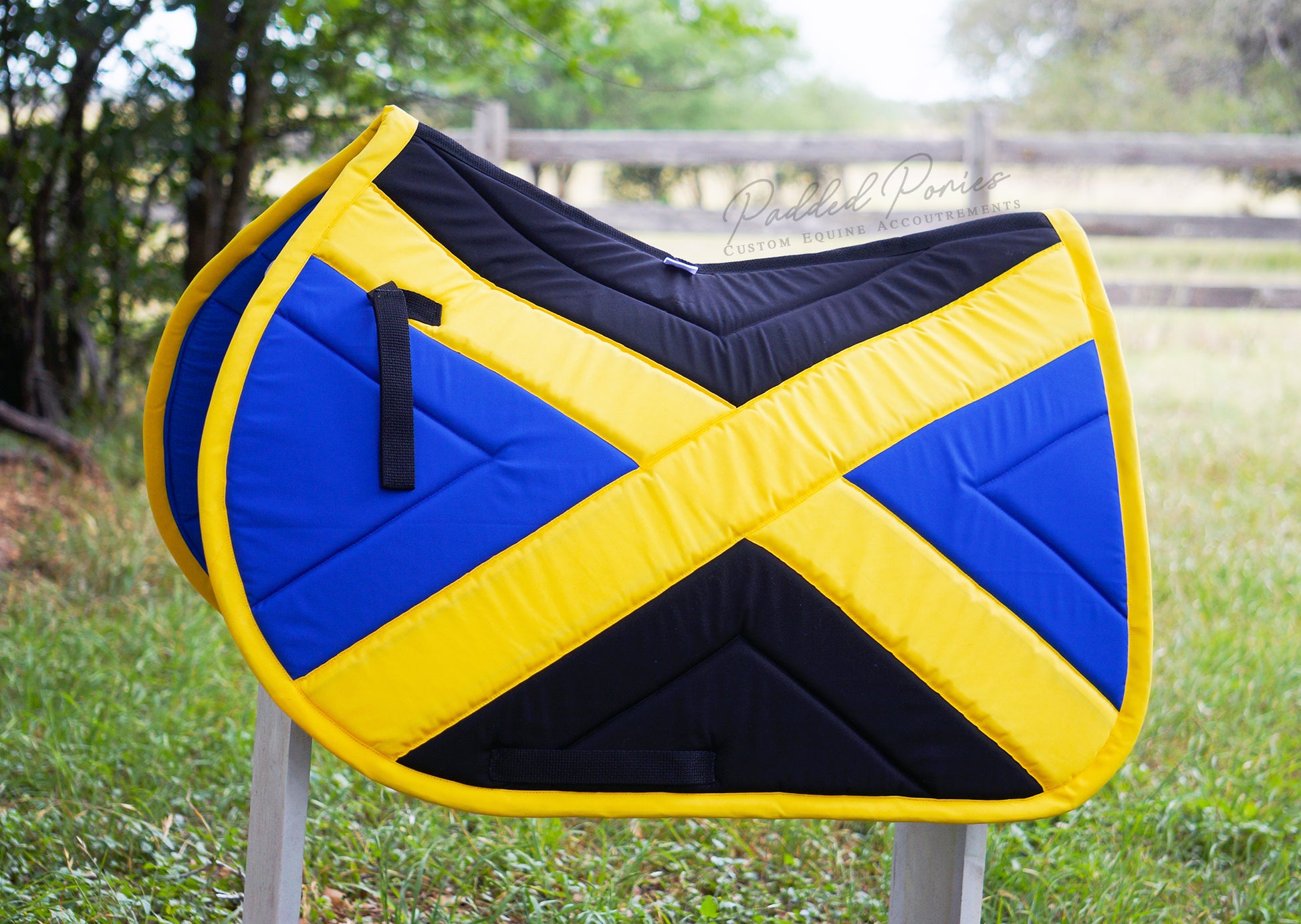 Royal Blue and Yellow X Cross Country Eventing Jump Saddle Pad