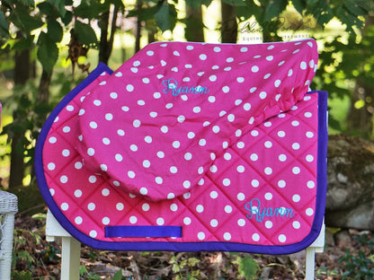 Hot Pink and Purple Monogrammed Polka Dot Pony Saddle Pad and Matching Saddle Cover