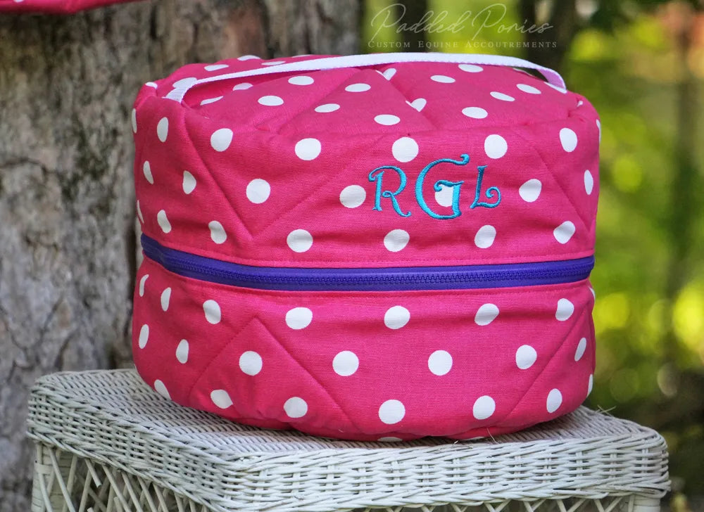 Hot Pink and Purple Polka Dot Round Helmet Bag