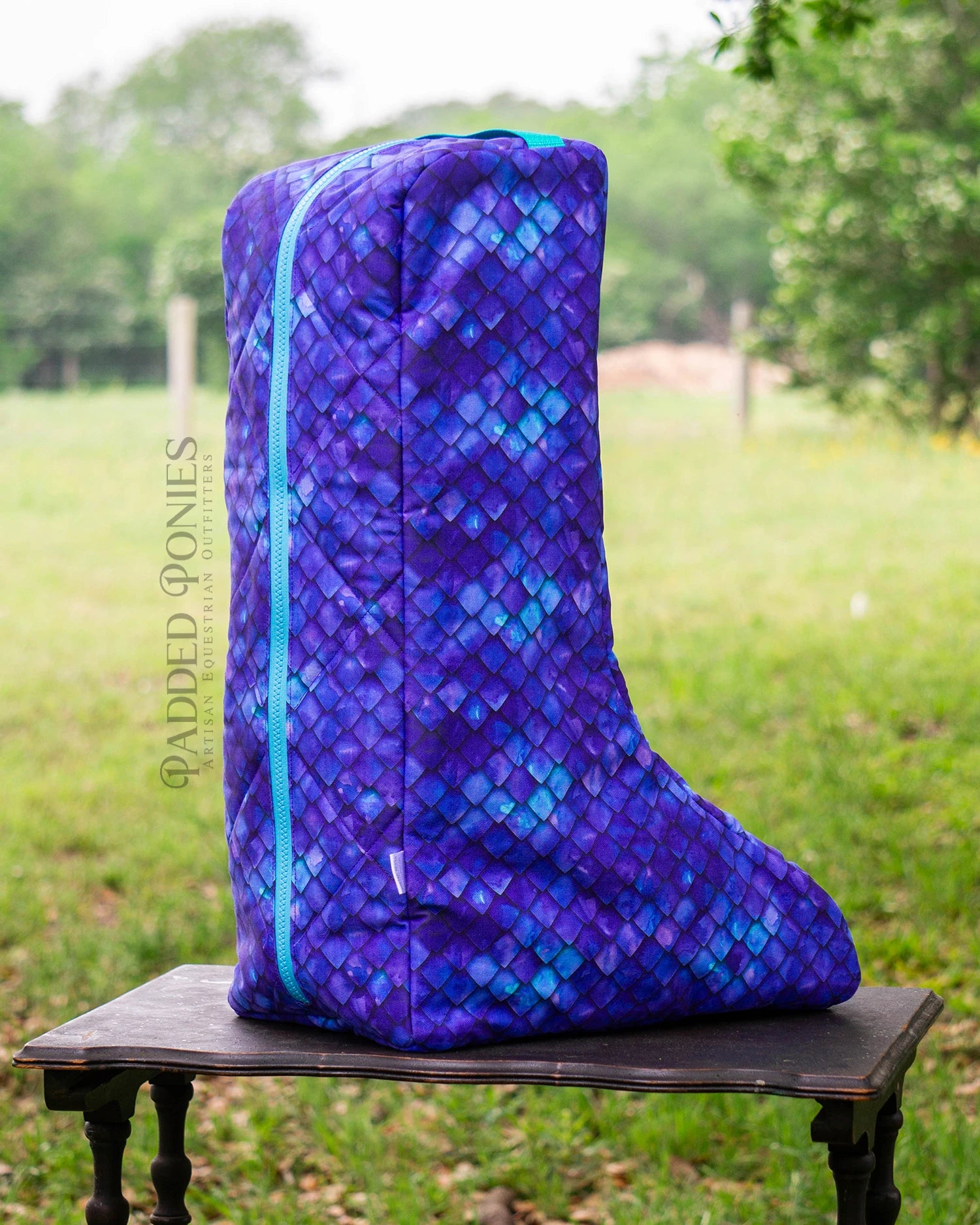 Purple and Turquoise Scales Padded Boot Bag 