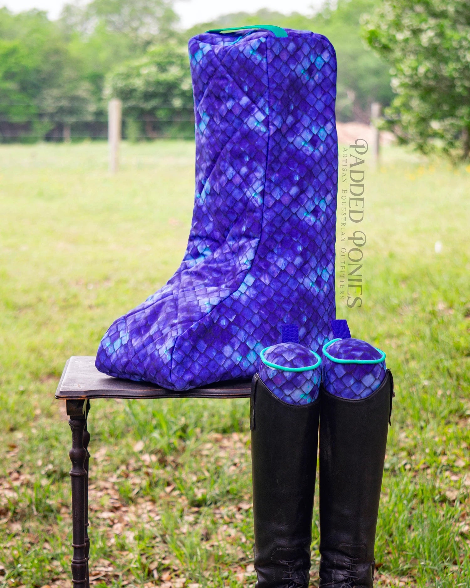 Purple and Turquoise Scales Padded Boot Bag and Matching Boot Tree Stuffers