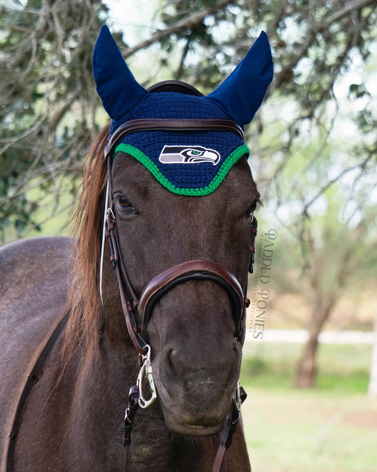 Navy Blue and Green Seattle Seahawks NFL Football Patch Fly Veil Bonnet