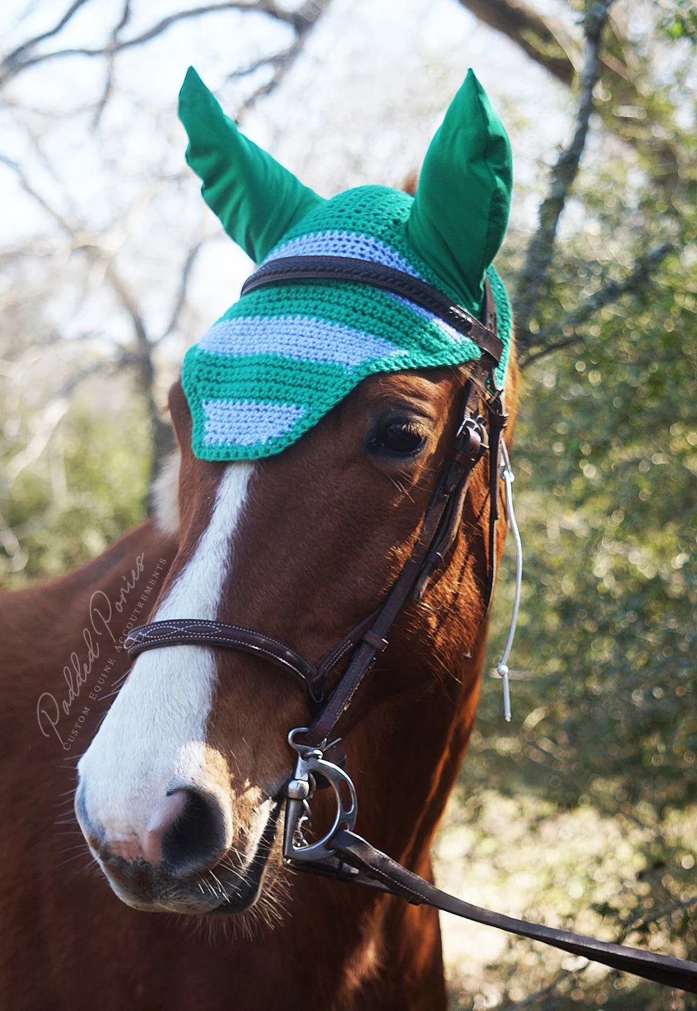 Kelly Green and Gray Stripe Fly Veil Bonnet