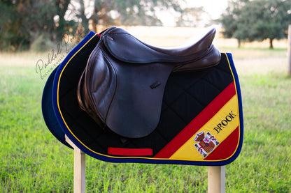 Spain Spanish Corner Flag Black Jump Saddle Pad with Monogram
