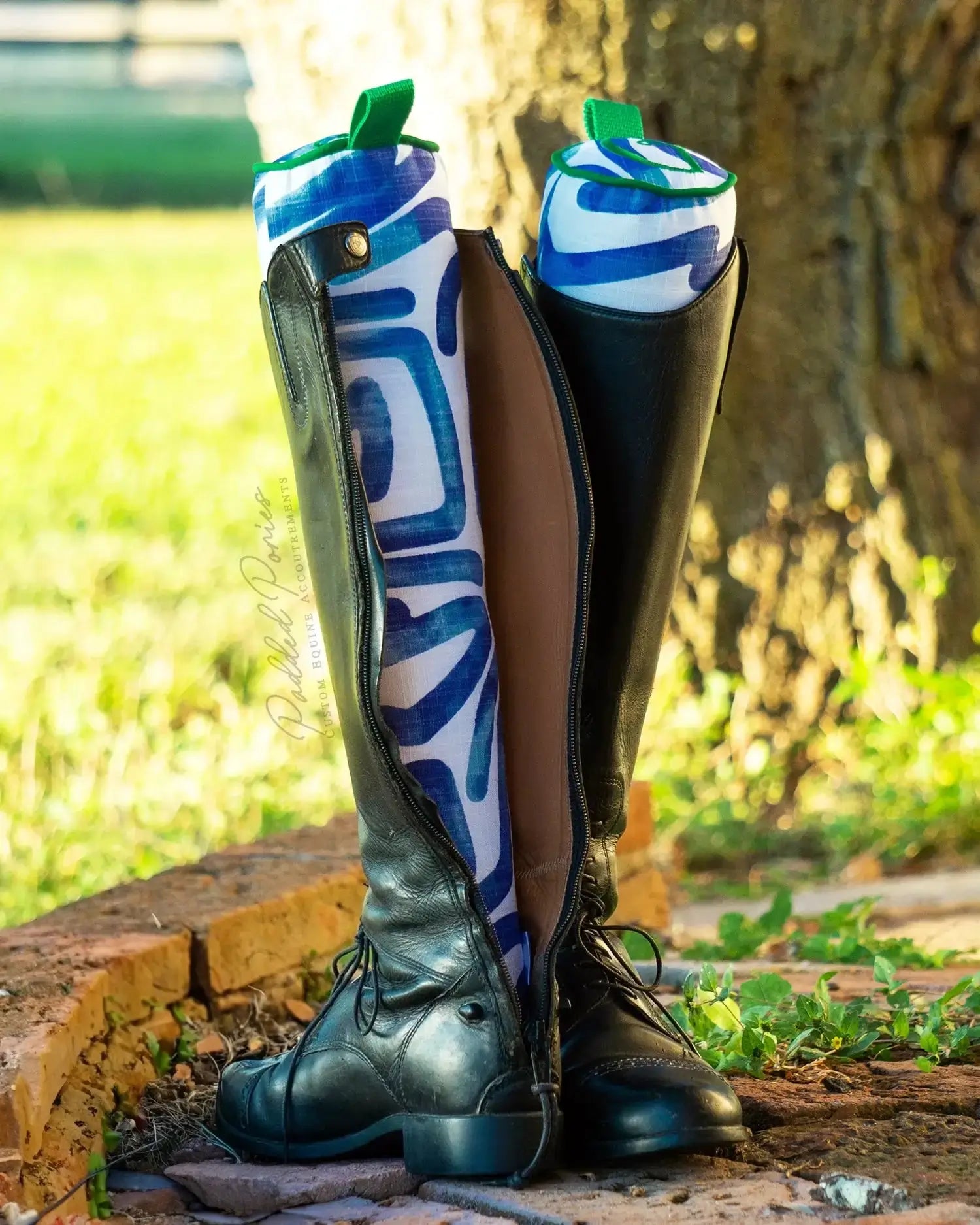 Blue and Green Squiggles Geometric Boot Tree Stuffers with Monogram