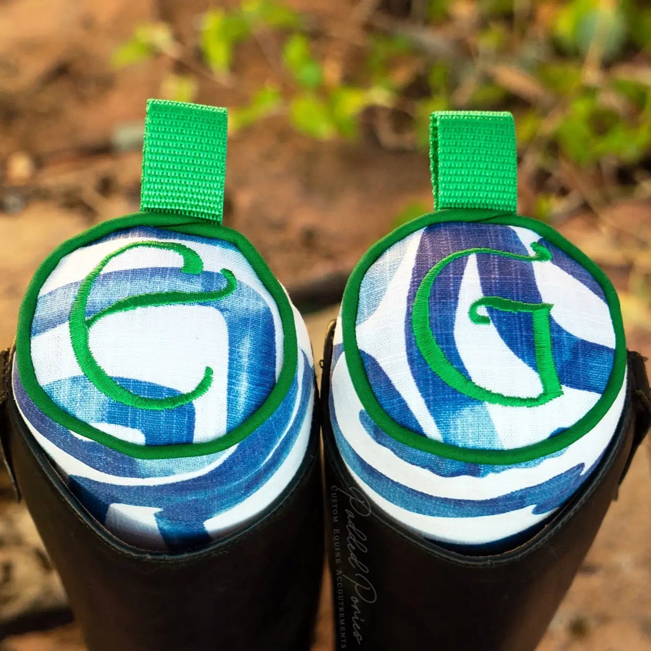 Blue and Green Squiggles Geometric Boot Tree Stuffers with Monogram