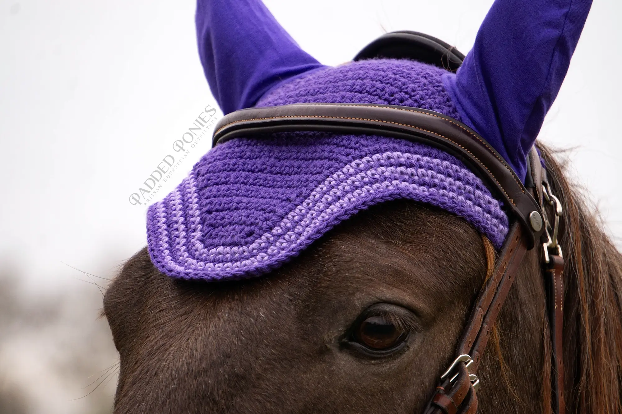 Purple and Orchid Stripe Trim Fly Veil Bonnet Horse Size