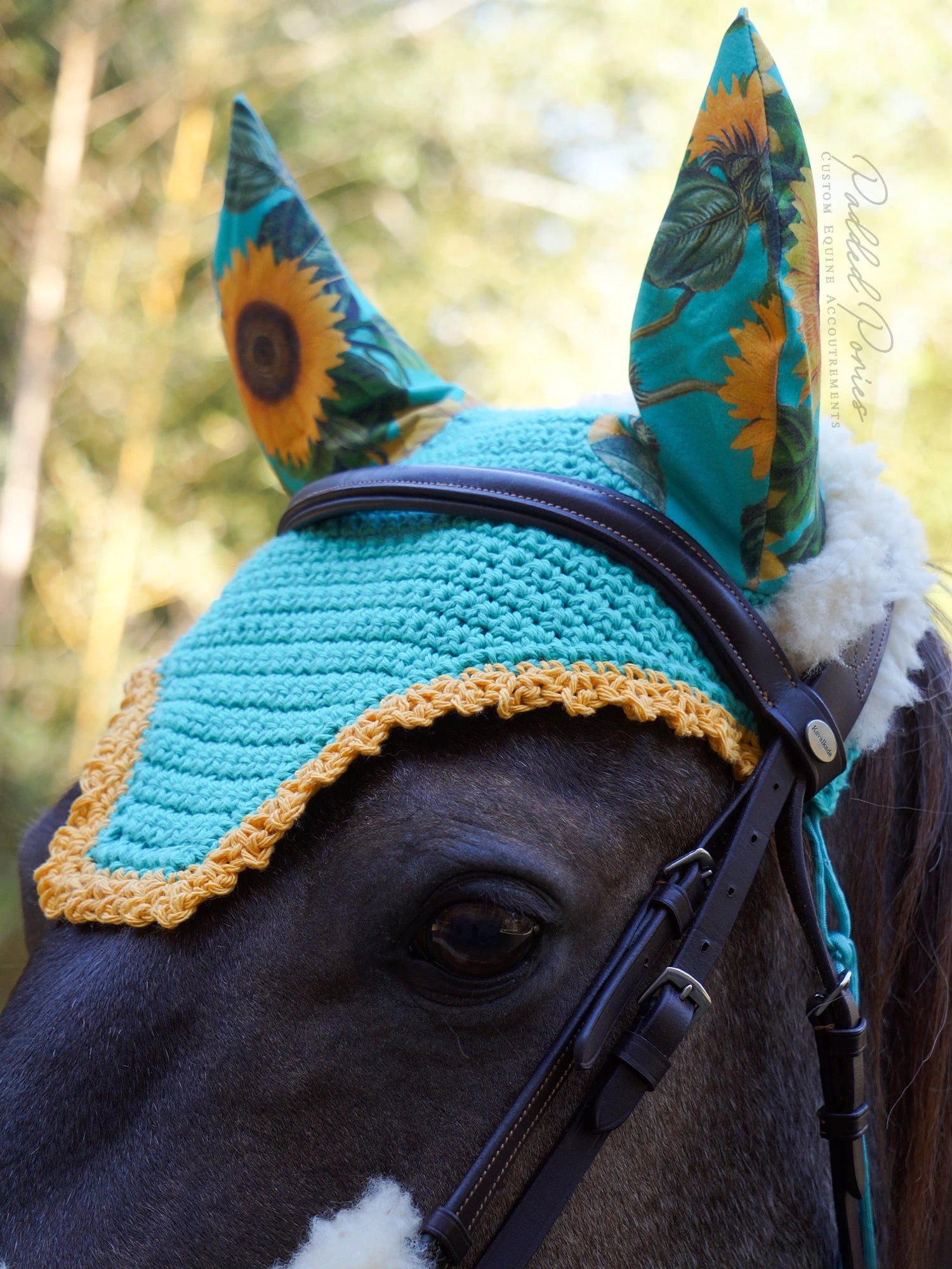 Turquoise and Yellow Sunflowers Floral Fly Veil Bonnet