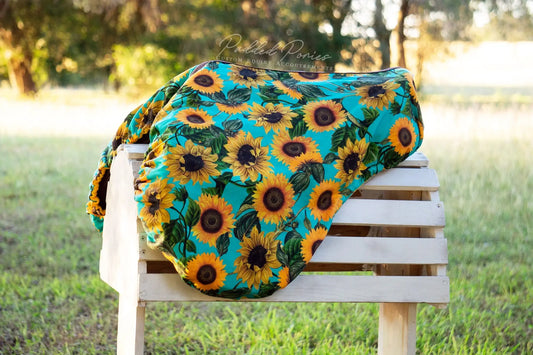 Turquoise Teal Aqua Yellow Sunflowers Floral All Purpose Saddle Cover