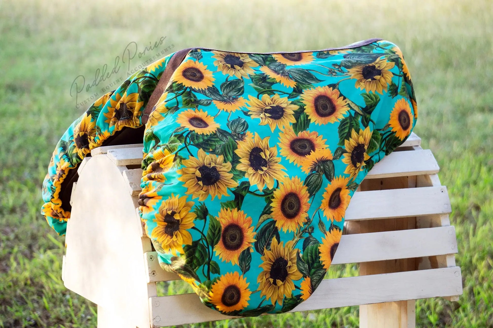 Turquoise Teal Aqua Yellow Sunflowers Floral All Purpose Saddle Cover