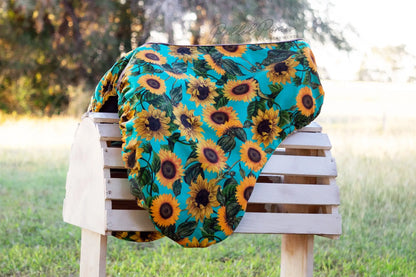 Turquoise Teal Aqua Yellow Sunflowers Floral Dressage Saddle Cover