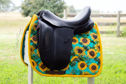 Turquoise and Yellow Sunflowers Floral Dressage Saddle Pad