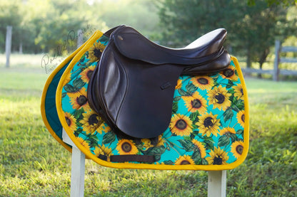Turquoise and Yellow Sunflowers Floral Jump Saddle Pad