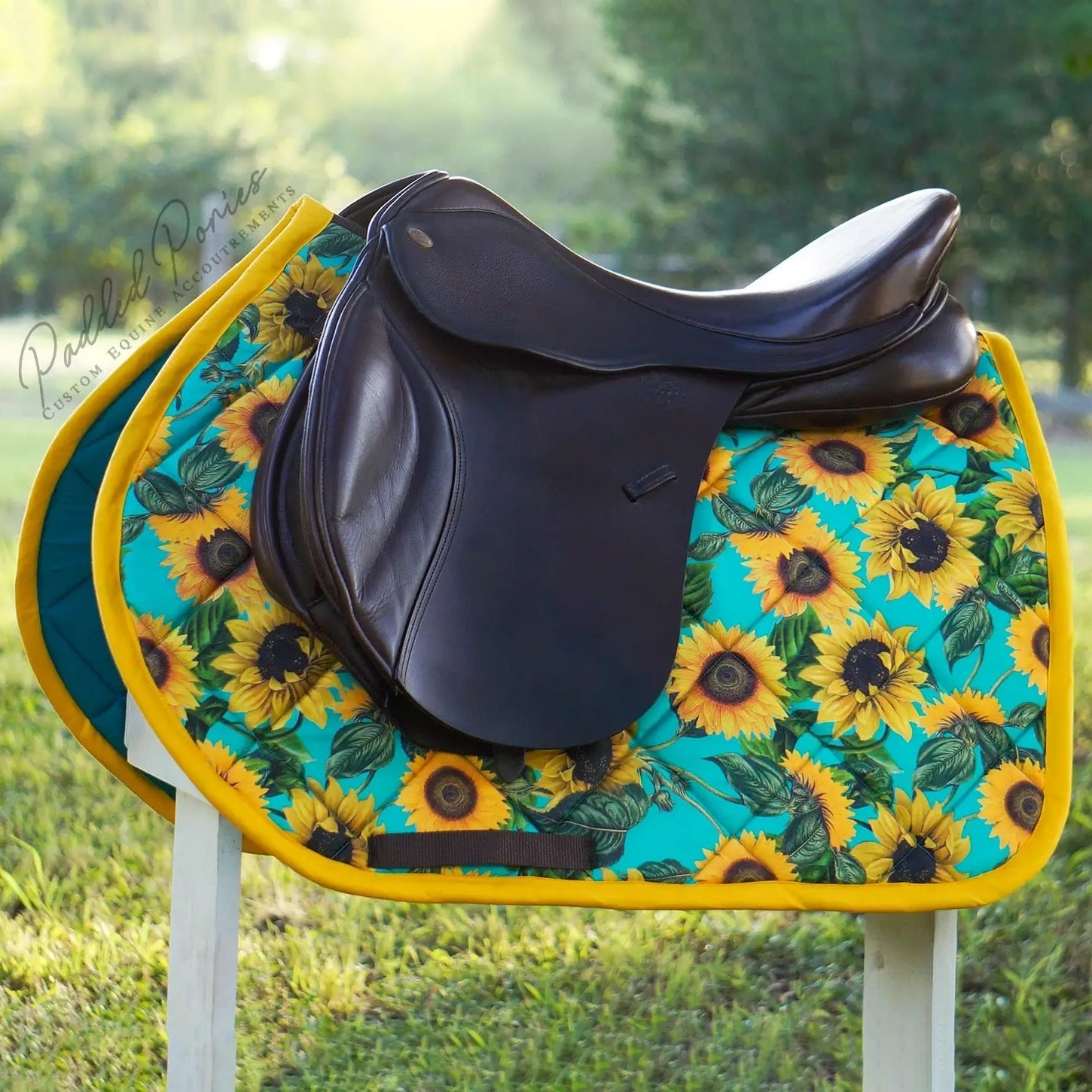 Turquoise and Yellow Sunflowers Floral Jump Saddle Pad