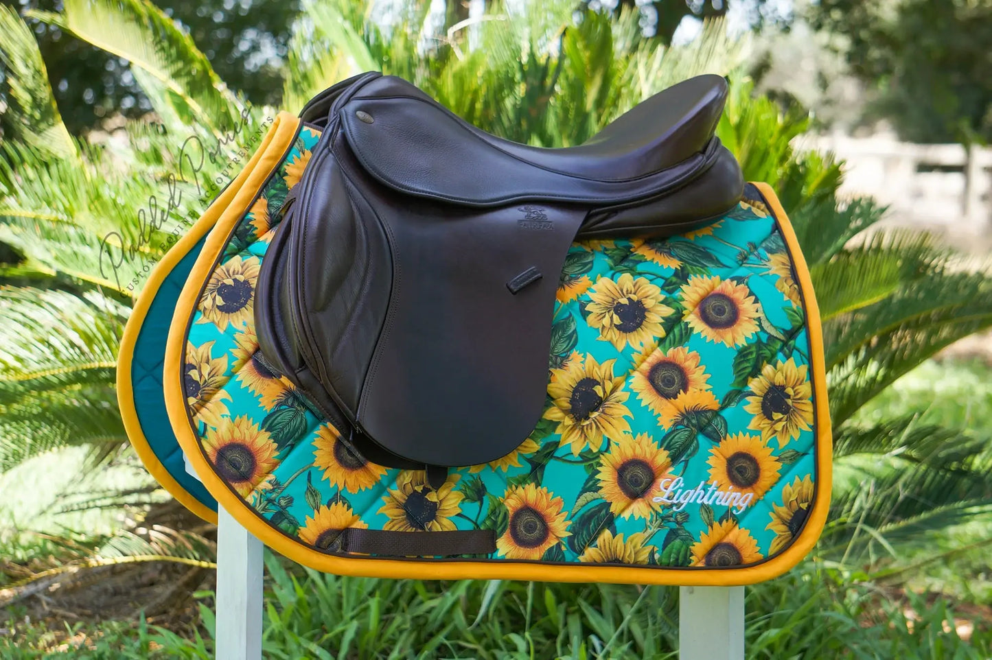 Turquoise and Yellow Sunflowers Floral All Purpose Saddle Pad with Monogram
