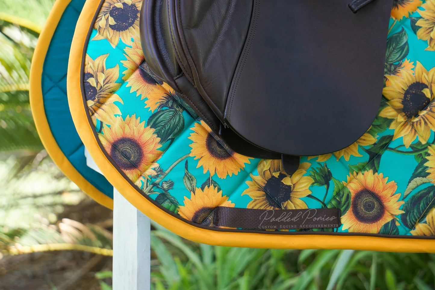 Turquoise and Yellow Sunflowers Floral All Purpose Saddle Pad