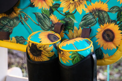 Turquoise and Yellow Sunflowers Floral Saddle Pad with Matching Boot Trees