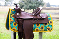 Turquoise and Yellow Sunflowers Floral Western Saddle Pad