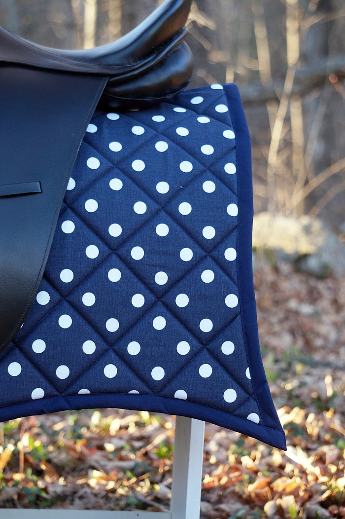 Navy Blue Polka Dot Swallowtail Dressage Saddle Pad
