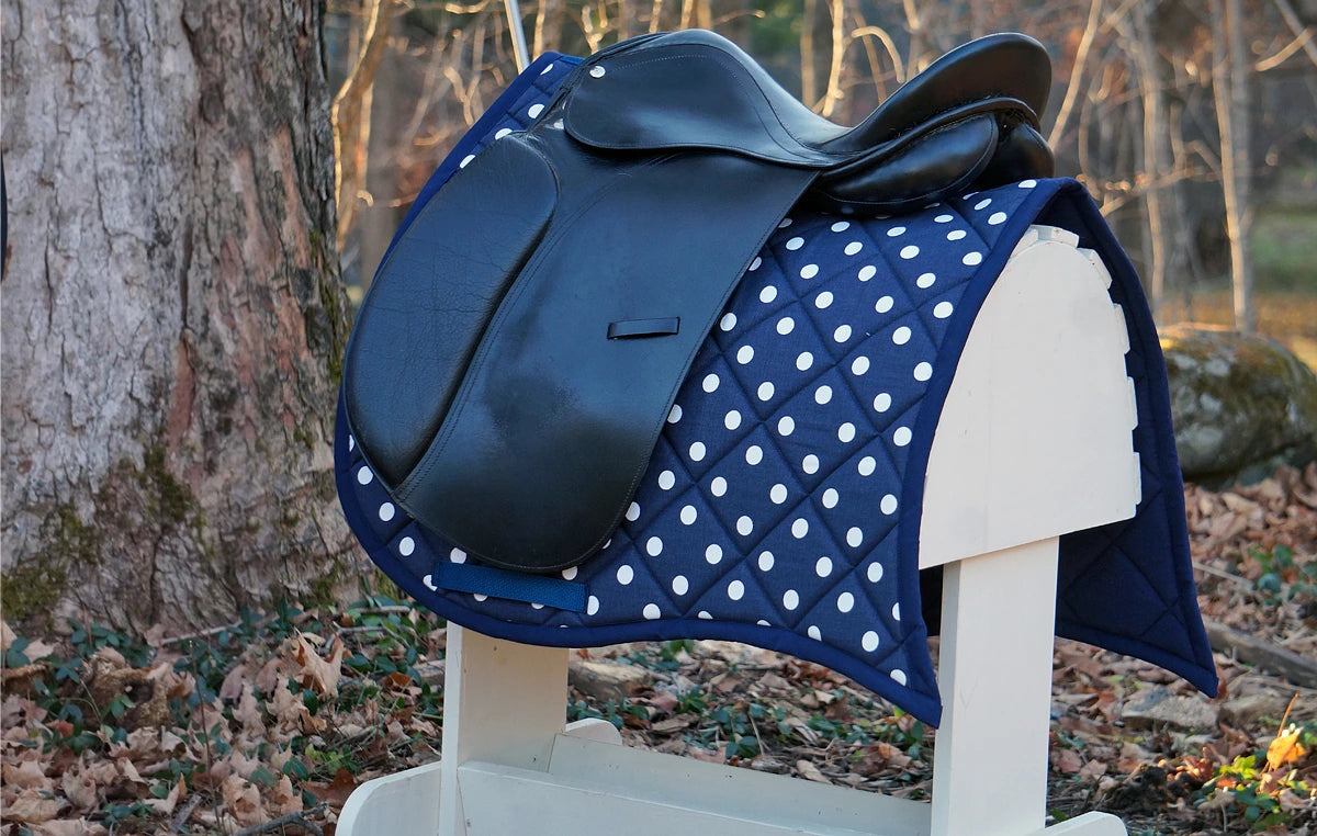 Navy Blue Polka Dot Swallowtail Dressage Saddle Pad