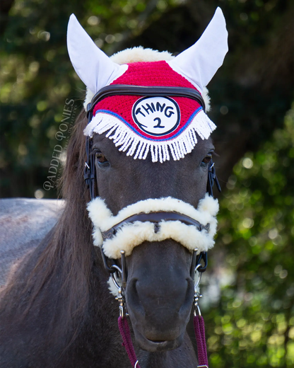 Red, Blue, and White Dr. Seuss Thing 2 Horse Fly Veil Bonnets