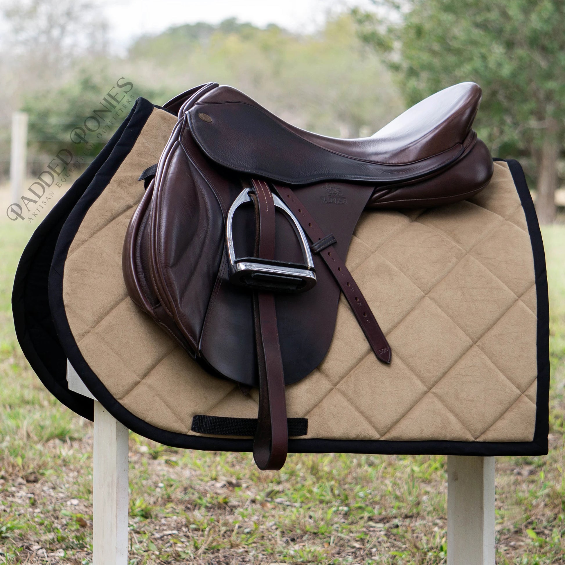 Tan and Black Velvet All Purpose Saddle Pad with Square Corner