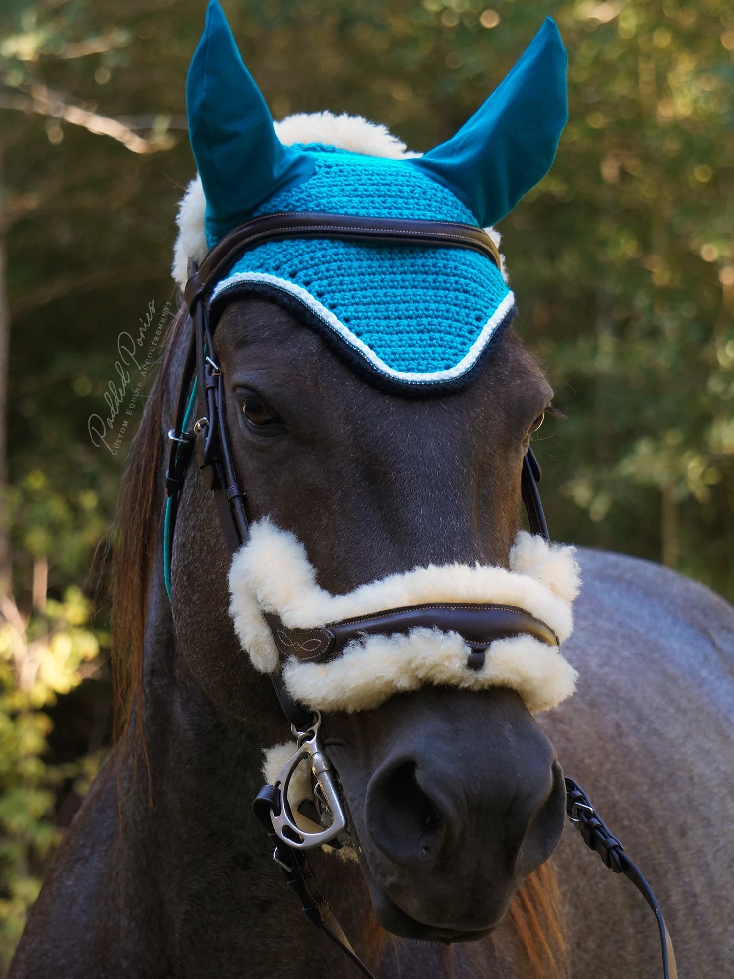 Dark Teal and Black Rhinestone Solid Color Fly Veil Bonnet